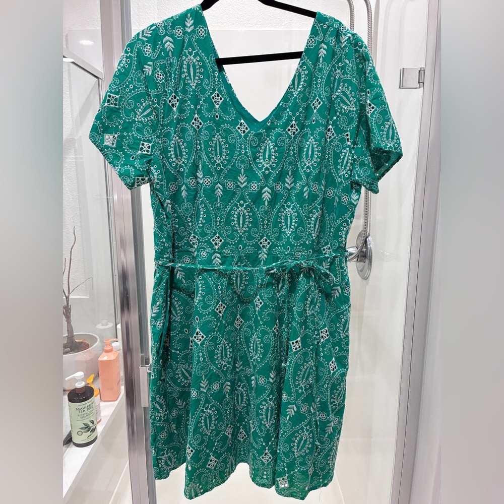 Draper James Teal Paisley V-Neck Midi Dress